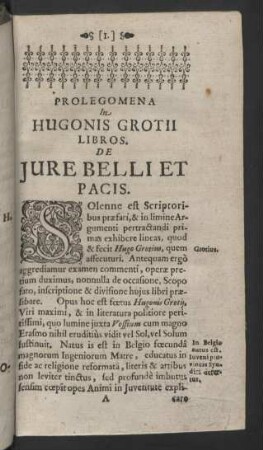 Prolegomena in Hugonis Grotii Libros. De jure belli et pacis.