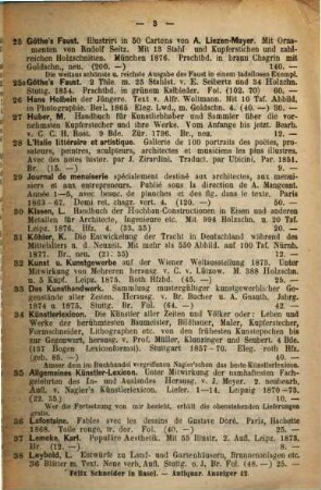 Antiquarischer Anzeiger von Felix Schneider in Basel. 42. 1878