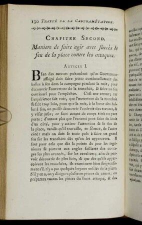 Chapitre Second. Maniere de faire agir avec succès le feu de la place contre les attaques.