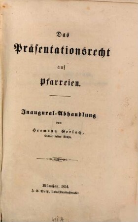 Das Präsentationsrecht auf Pfarreien : Inaugural-Abhandlung