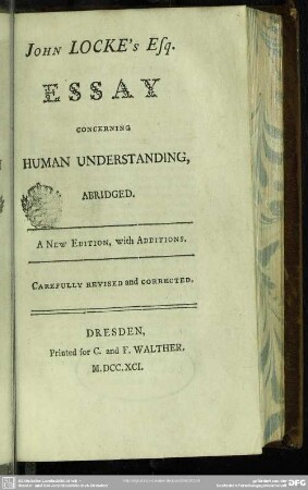 John Locke's Esq. Essay Concerning Human Understanding, Abridged