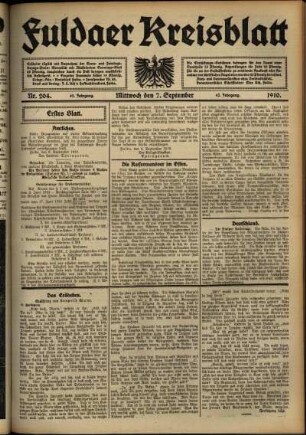 Erste Ausgabe vom Mittwoch, den 07. September 1910.