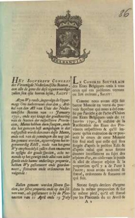 Het Souverain Congres der Vereenigde Nederlandsche Staeten, aen alle de gene die dese tegenwoordige zullen sien ofte hooren lesen, Saluyt ... : = Le Congres Souverain des Etats Belgiques-unis à tous ceux qui ces présentes verront ou lire ouiront, Salut ...