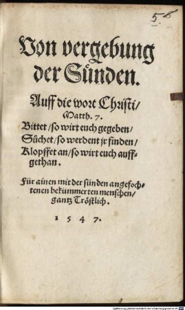 Von Vergebung der Sünden