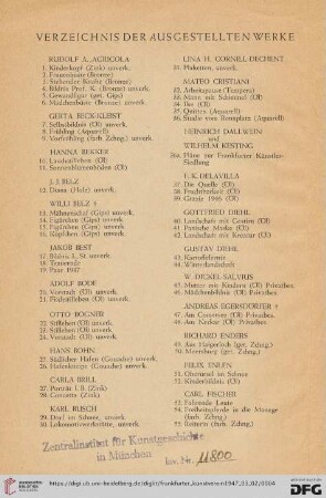 Verzeichnis der ausgestellten Werke (Nr. 1-180)