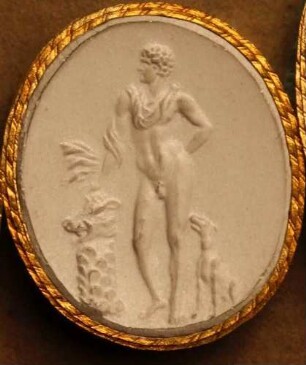 Stehender Meleager, sich auf den abgehauenen Kopf des Kalydonischen Ebers stützend (Daktyliothek, Das Alterthum nach Lippert und Visconti)