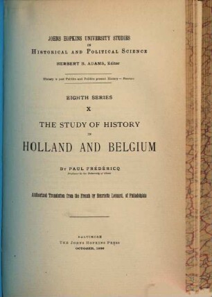 The Study of history in Holland and Belgium [... engl.]