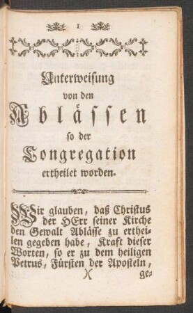 Unterweisung von den Ablässen so der Congregation ertheilt worden.