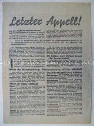 Propagandaflugblatt der KPD zur Reichspräsidentenwahl 1932