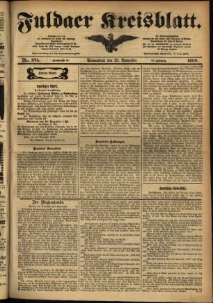Erste Ausgabe vom Samstag, den 28. November 1908.