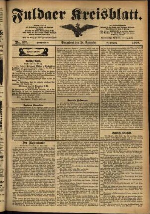 Erste Ausgabe vom Samstag, den 28. November 1908.