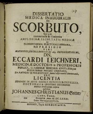 Dissertatio Medica Inauguralis De Scorbuto