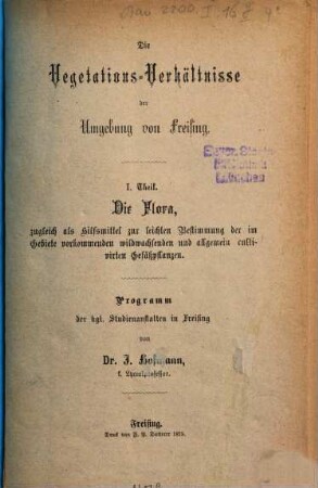 Jahresbericht über das Königliche Lyceum und die Kgl. Studien-Anstalt zu Freising : im Studienjahre .... 1874/75, 1874/75 (1875)