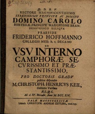 De usu interno camphorae securissimo et praestantissimo