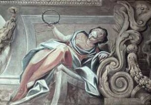 Scheinarchitektur, Medaillons mit den Taten des Herkules und vier alleegorische Sitzfiguren