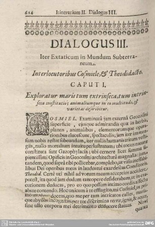 Dialogus III. Iter Extaticum in mundum Subterraneum.