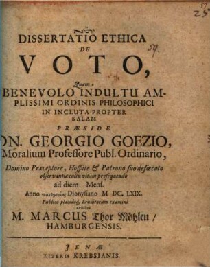 Dissertatio Ethica De Voto
