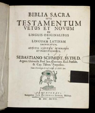 Biblia Sacra Sive Testamentum Vetus Et Novum