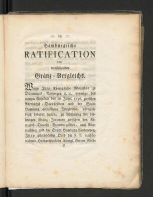 Hamburgische Ratification des vorstehenden Gränz-Vergleichs.