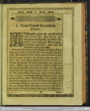 I. Vom Grund der rechten Religion