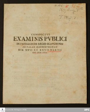 Conspectus examinis publici in Paedagogio Regio Glauchensi.