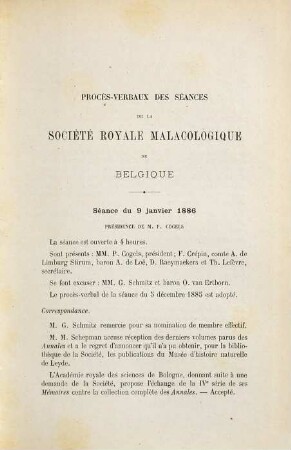 Procès-verbaux des séances de la Société Royale Malacologique de Belgique. 15. 1886