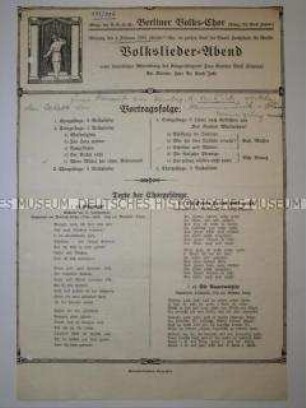 Programmblatt zu einem "Volksliedabend" des Berliner Volks-Chores