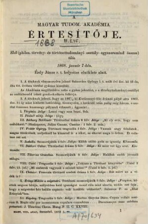 Magyar Académiai értesítő. 2. 1868