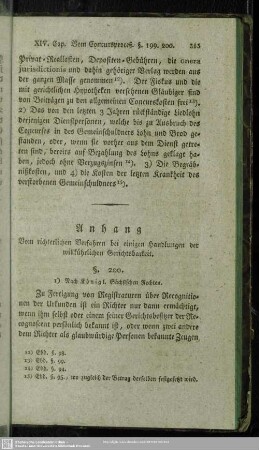 Anhang. Vom richterlichen Verfahren bei einigen Handlungen der willkührlichen Gerichtsbarkeit