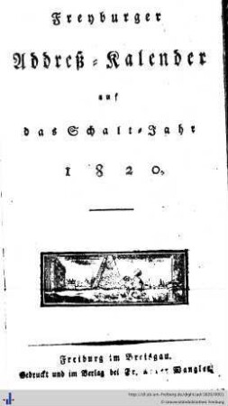 Freyburger Addreß-Kalender : auf das Schalt-Jahr 1820
