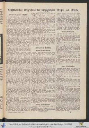 Alphabetisches Verzeichnis der vorzüglichsten Messen und Märkte.