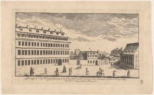 Dresden, das Waisenhaus am Jüdenteich nach Südosten mit Blick in die Bürgerwiese, Teil einer Reihe Dresdner und sächsischer Ansichten von Schlitterlau um 1770