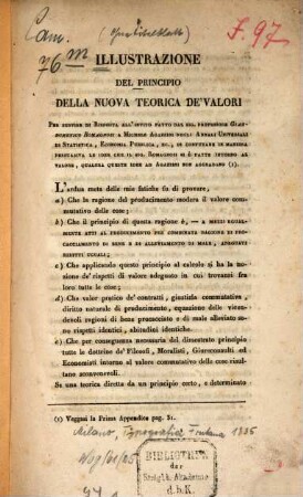 Illustrazione del principio della nuova teorica de'valori