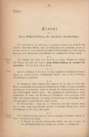 Anlage 4. Statut der König Wilhelm-Stiftung für erwachsene Beamtentöchter