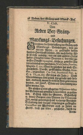 V. Class. Von Reden Bey Gräntz- und Marckungs- Besuchungen.