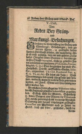 V. Class. Von Reden Bey Gräntz- und Marckungs- Besuchungen.