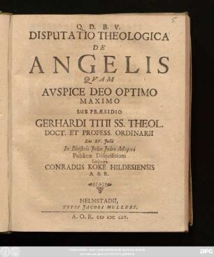 Disputatio Theologica De Angelis