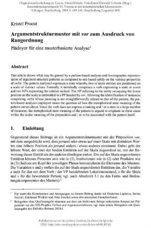 Argumentstrukturmuster mit vor zum Ausdruck von Rangordnung. Plädoyer für eine musterbasierte Analyse
