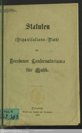 Statuten (Organisations-Plan) des Dresdener Conservatoriums für Musik
