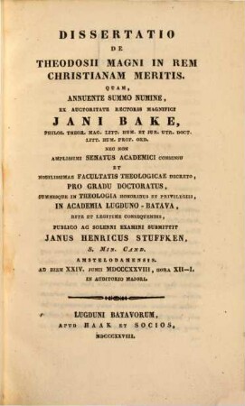 Dissertatio de Theodosii Magni in rem Christianam meritis