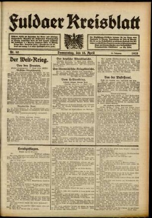 Ausgabe vom Donnerstag, den 18. April 1918.