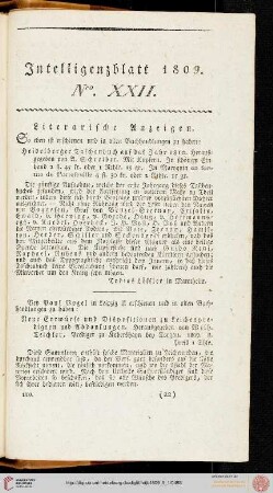 Intelligenzblatt Nro. XXII