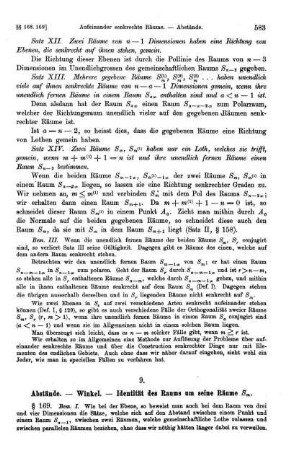 9. Abstände. - Winkel. - Identität des Raums um seine Räume Sm.