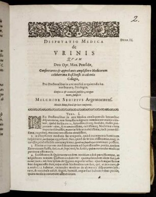 Disputatio Medica de Vrinis [...]