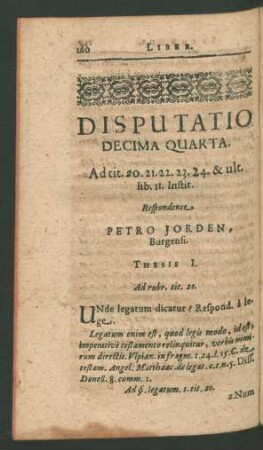 Disputatio Decima Quarta. Respondente Petro Jorden