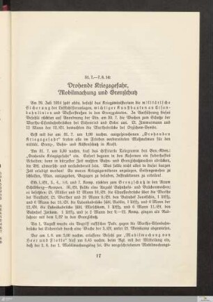 Drohende Kriegsgefahr, Mobilmachung und Grenzschutz