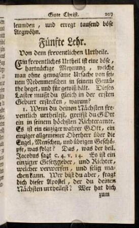 207-223, Fünfte Lehr. Von dem freventlichen Urtheile; Sechste Lehr. Von dem Lügen
