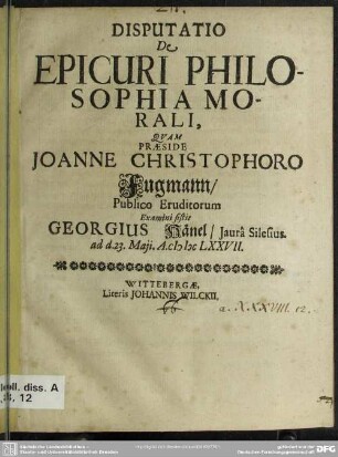 Disputatio de Epicuri philosophia morali
