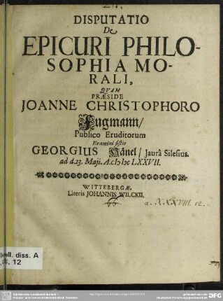 Disputatio de Epicuri philosophia morali