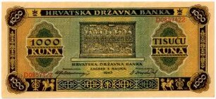 Geldschein, 1.000 Kuna, 1.9.1943